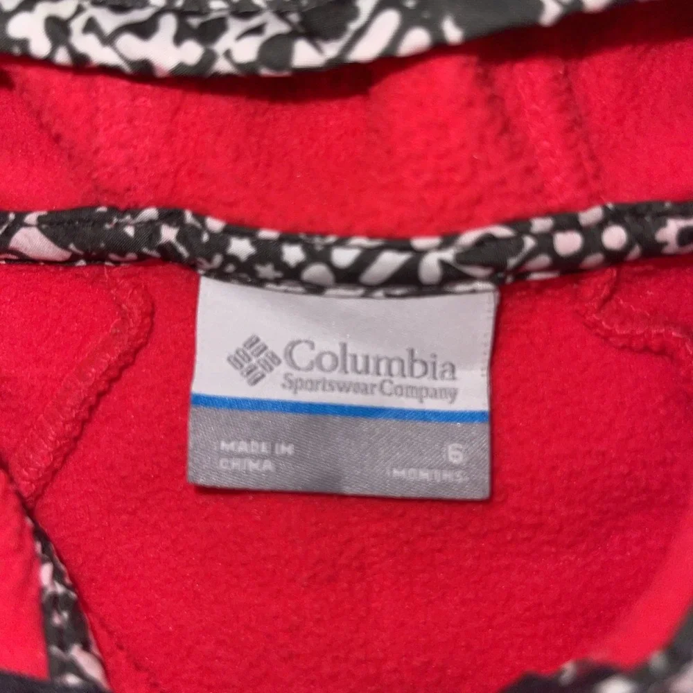 Columbia Infant Fleece Jacket With Trim Bright Red 6 Mo Hood Full Zip Outdoor